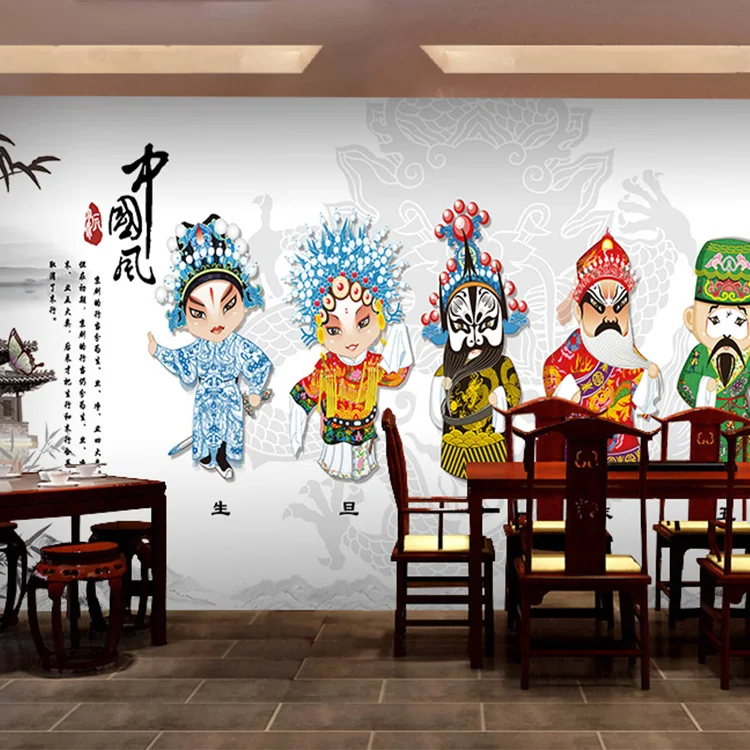 

Drop Shipping Custom China Sichuan Opera Culture Wallpaper Retro Hand-painted Graffiti Murals Theme Cafe Decor Wallpaper Mural