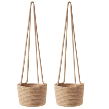 

2 Pack Hanging Planter Woven Plant Basket Indoor Pot Macrame Plant Hangers Modern Storage Organizer Home Decor