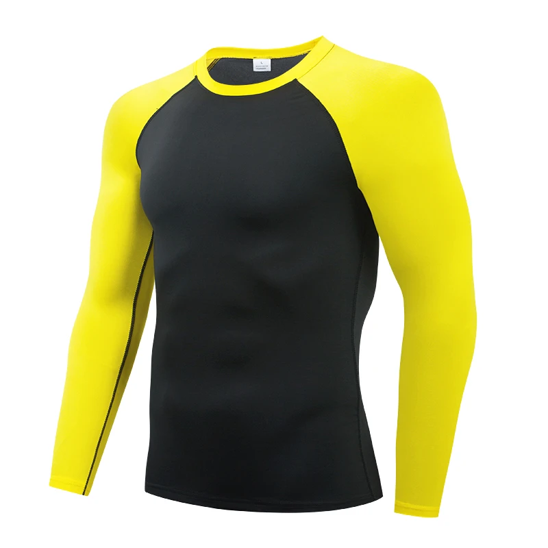 Camiseta amarilla para correr hombre, camisa de manga larga de gimnasio ropa de compresión, camisetas deportivas para hombre|Camisetas para correr| -