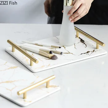 

Nordic Imitation Marble Storage Tray Rectangle Ceramics Tray Desktop Small Items Jewelry Display Tray Home Storage Tools