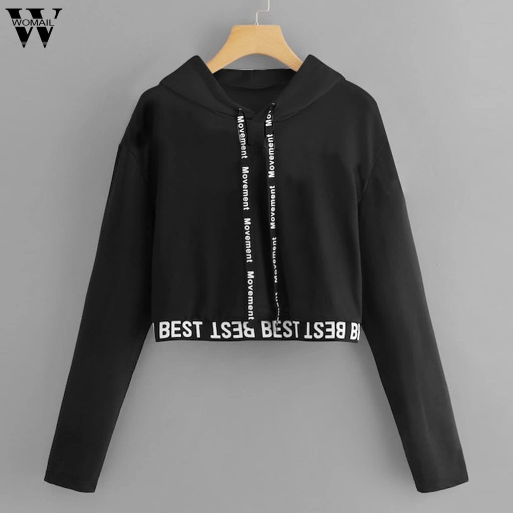 Womail кофты Для женщин Повседневное футболка с надписью, с длинными рукавами, сращивания пуловер для новорожденных мальчиков, куртки с капюшоном на осень, на каждый день, однотонный Для женщин s Толстовка Sudadera S-XXL