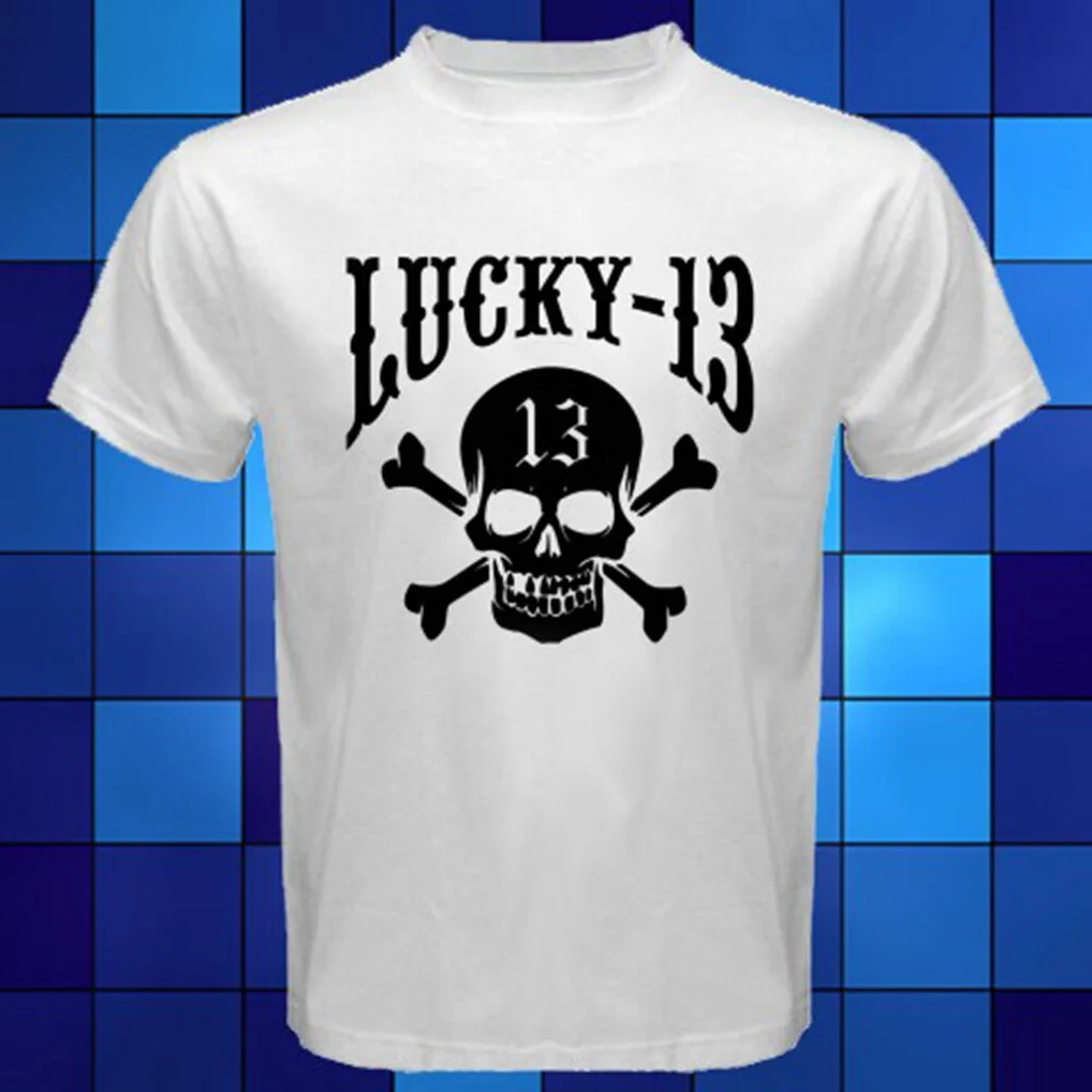 Белая футболка Lucky 13 Goth Punk с черепом Размеры S M L XL 2XL 3XL топы для бодибилдинга |