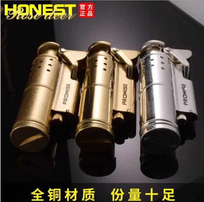 Retro Oil Lighter Gas Grinding Wheel Cigarettes Metal Bar Lighters Pure Copper Cigarette Accessorie Men Gadgets Lighter