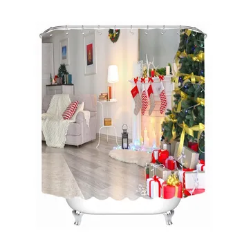 

Decorative Merry Christmas Santa Claus Christmas Tree Deer Gift Shower Curtain For Bathroom With Hooks Happy New Year