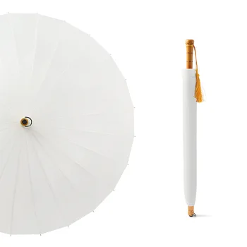 

Men Sunny Rain Dual-use Umbrella 24 Bone Straight Pole Long Handle Umbrella Female Retro Forest Solid Wood Handle Umbrella