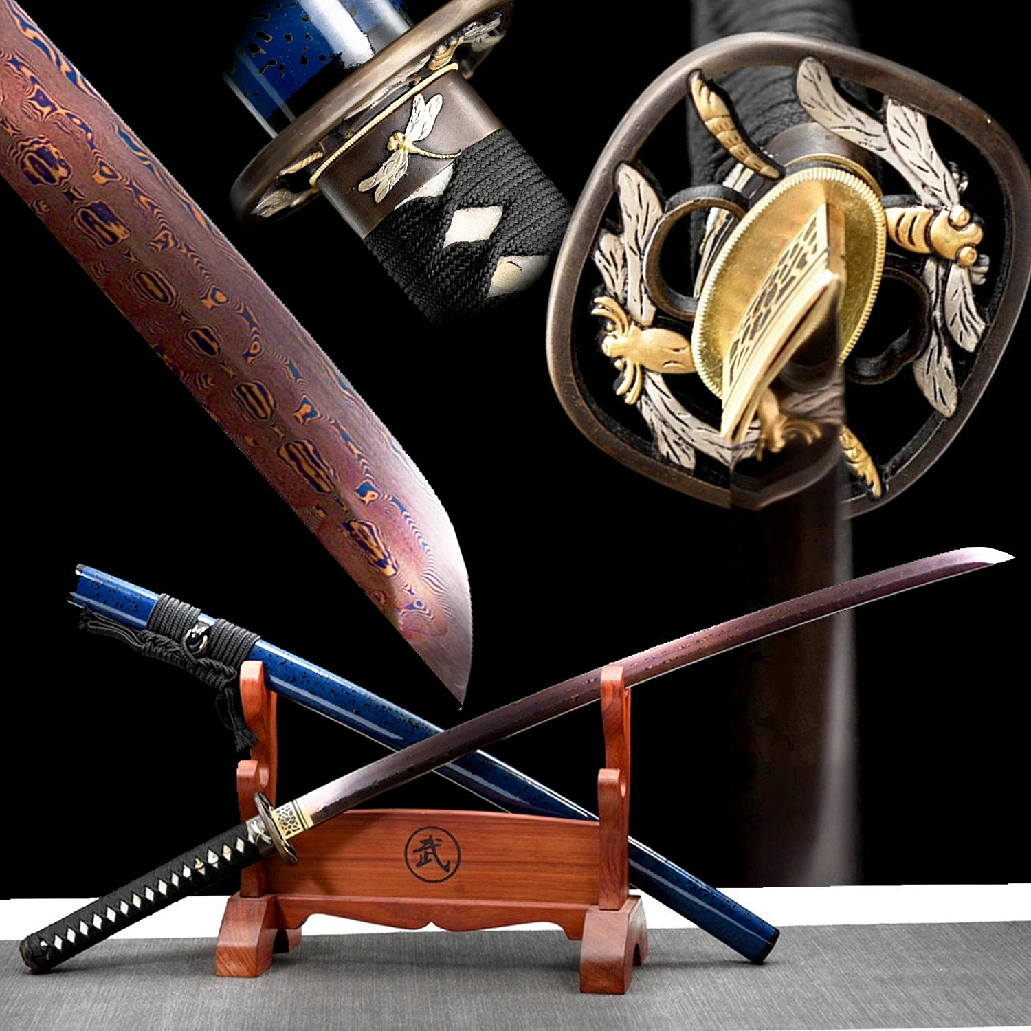 Латунная Стрекоза Tsuba/реальный Rayskin японский самурайский меч катана Полный Танг