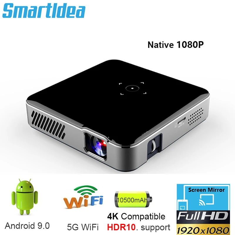 best projector Smartldea S350 DLP 1080P Projector Full HD Smart Proyector Android9.0 5G Wifi 10500mAh Battery Home Cinema TV Phone 4K Beamer wall projector Projectors