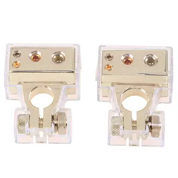 

2x Gold 0/4/8 Awg Gauge Car Positive Negative Battery Terminal Clamps Universal