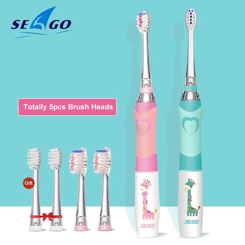 

SEAGO Kids Toothbrush Electric Colorful Sonic Toothbrush for 3-12 years old Smart Timer Tooth Brush with 5 Replacement Nozzles