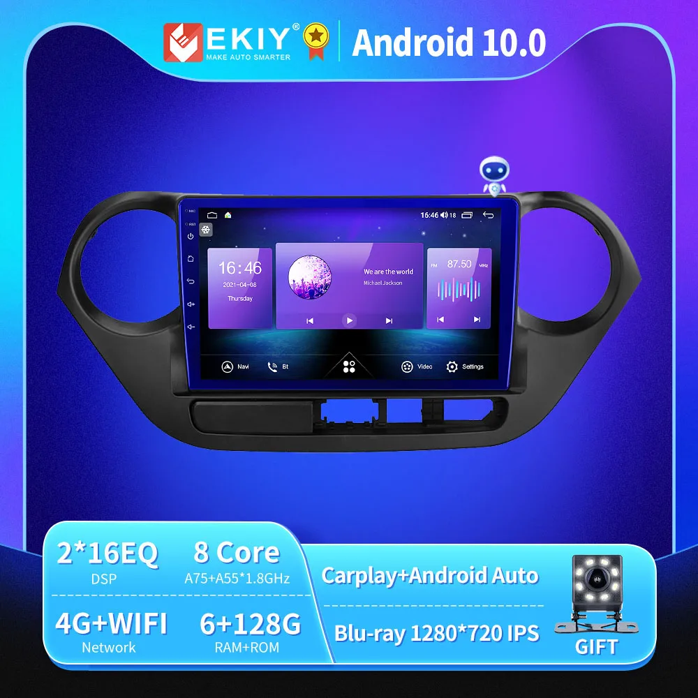 EKIY Android 10 автомобильное радио для Hyundai I10 2013-2017 Авторадио Blu-Ray 1280*720 IPS/QLED
