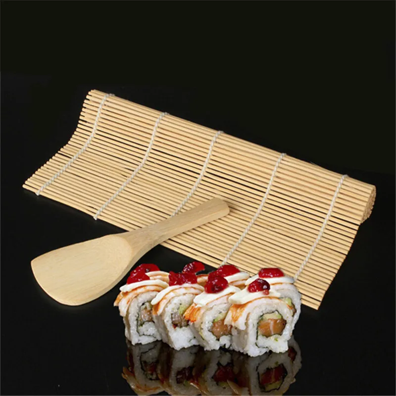 Best 1Set Hot Sale Sushi Tools Rolling Roller Bamboo Material Mat Maker DIY Rice Paddle Cooking Tools Kitchen Accessories