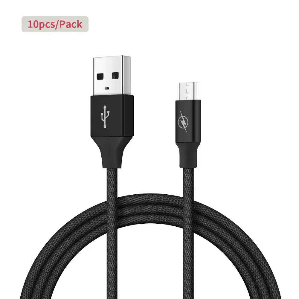 10 шт. зарядное устройство для Android Micro USB кабель, [3.3ft/1 м] быстрое микро USB зарядное устройство нейлоновая оплетка для samsung, LG, htc, Nexus, Kindle, PS4 - Цвет: Черный