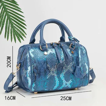 

Blue Boston Tote Bag 2020 Fashion Women Brand Tote HandBag Lady Handbags Python Shiny Clutch Leather Purse Bag