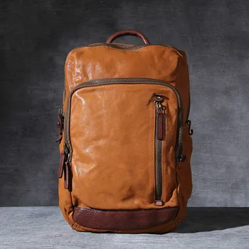 

Vintage Oxhide Top Layer Cow Leather Shoulder Bag Handmade Head Leather Backpack Cowhide Men's Computer Bag