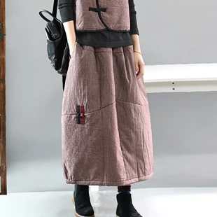 Женская хлопковая юбка, длинная, миди, свободная, эластичная талия, ретро стиль, модная, толстая, для осени и зимы, AZ51212720 - Цвет: A