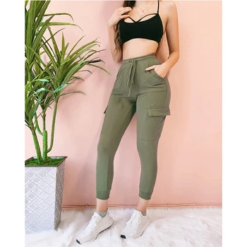 

Women Casual High Waist Drawstring Pants 2020 New Solid Black Joggers Trousers Ladies Pockets Sweatpants Streetwear SJ5650Y