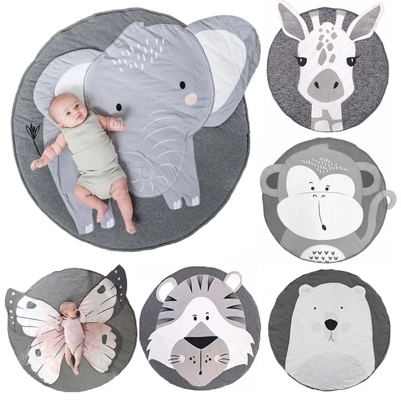 

90CM Baby Play Mat Cartoon Animal Soft Cotton Padded Carpet Rugs Newborn Infant Crawling Blanket Pad Room Decoration Kids Gift