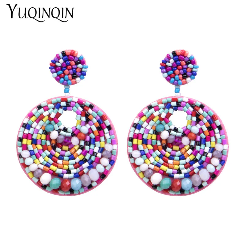 

Bohemian Colorful Beaded Drop Earrings for Women Handmade Wedding Gifts Statement Big Circle Dangle Earrings Boho Ethnic Jewelry