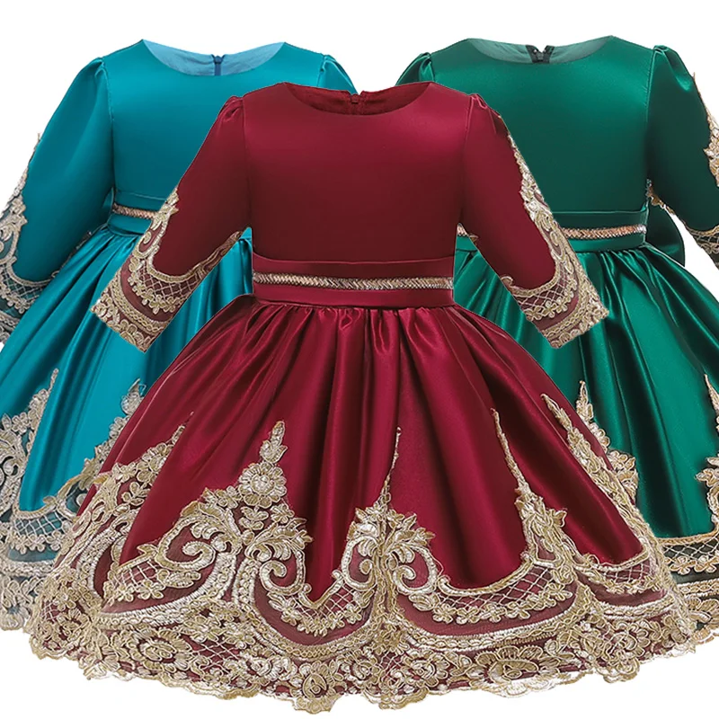 Эксклюзивное новое платье для девочек из 2 предметов+ повязка на голову, кружевное платье принцессы со средним рукавом красивое платье для сцены, одежда для девочек