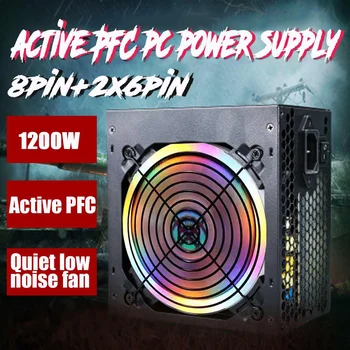 

1200W Power Supply Active PFC 120mm LED Fan 2V ATX 8PIN+2x6PIN SATA PC Computer Power Supply for Desktop Gaming Computer EU