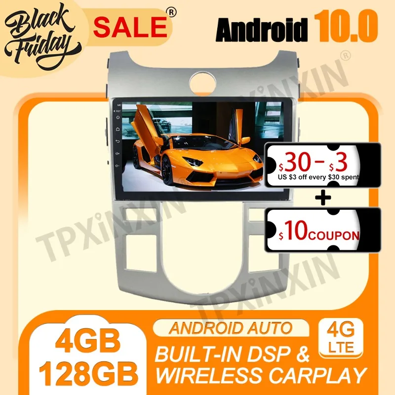 

For KIA Forte Cerato 2008-2012 Android 10.0 PX6 IPS Carplay 4+128G Multimedia Player Auto Radio Tape Recorder GPS Navi Head Unit