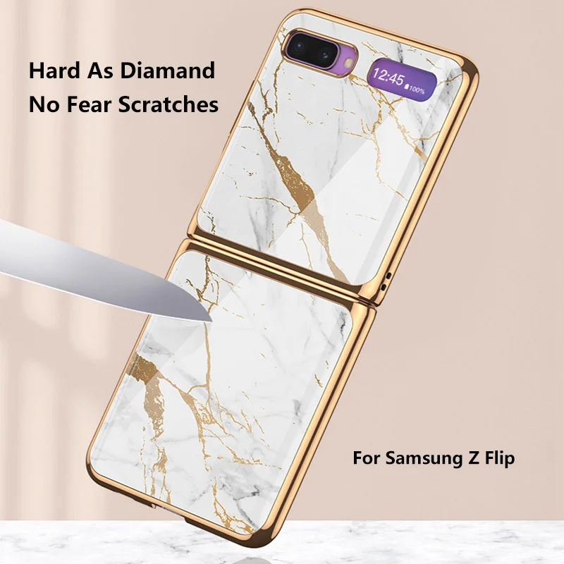 Scratchproof Tempered Glass Hard Phone Cover For Samsung Galaxy Z Flip Case Fashion Luxury Ultra-Thin Anti Fall Protective Funda