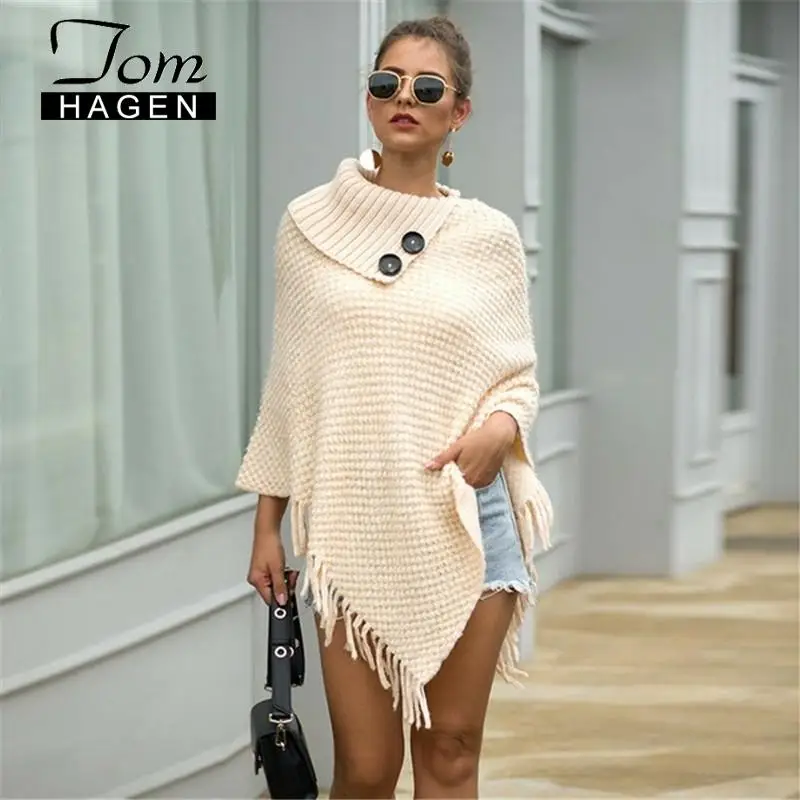 Женское пончо зимняя накидка с высоким воротником в Корейском стиле двумя