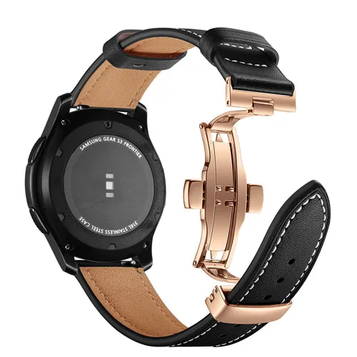 Итальянский кожаный ремешок для samsung galaxy watch 46 мм ремешок gear s3 ремешок 22 мм браслет huawei часы gt ремешок Бабочка Пряжка 46 - Цвет ремешка: Rose gold black