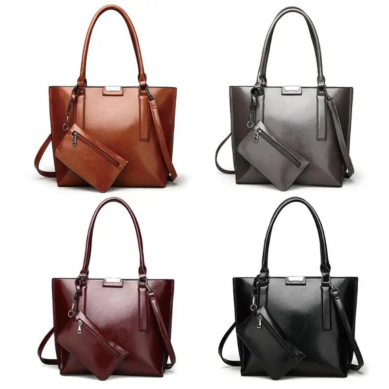 

2pcs/set Solid Color Shoulder Handbags Clutch Leather Women Crossbody Bags