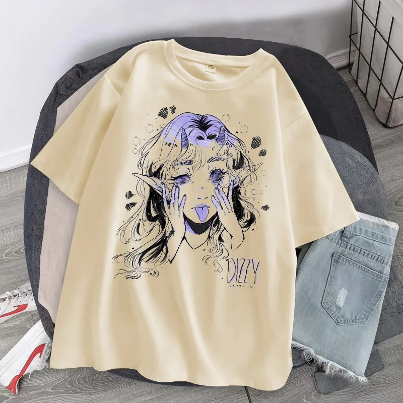 Women Casual Tshirt White Cartoon Funny Girl Printed Streetwear Female Tops Tee Short Sleeve Fashion T Shirt Hip Hop Clothes