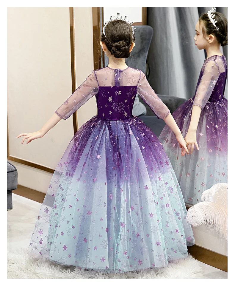 Вечерние платья принцессы фиолетового цвета для девочек 12 лет; verkleedkleding kinderen; детское бальное платье с цветочным узором для девочек