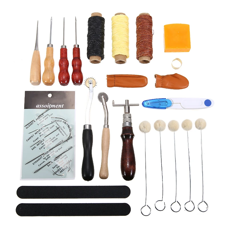 22 шт. набор инструментов для работы с кожей, набор инструментов для шитья, игла шило для шитья, инструменты для ремонта обуви, принадлежности