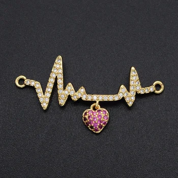 

5pcs/lot 17x35mm CZ Zircon DIY Jewelry Heart Beating Charm Connectors Wholesale Bracelet Making Connector Factory Sale