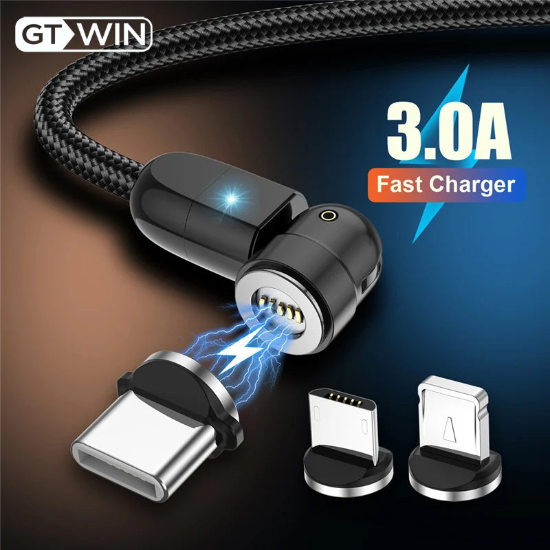 Магнитный USB-кабель GTWIN 3A с функцией быстрой зарядки вращение на 540 градусов