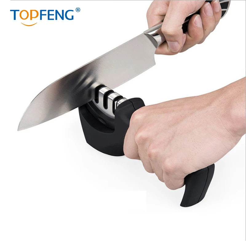 TOPFENG бытовая точилка три в одном, кухонный инструмент для быстрой заточки, кухонная трехступенчатая быстрая точилка, ручные ножи, точилка