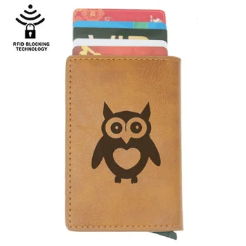 

Fashion Cute owl Rfid Card Holder Men Wallets Brown Vintage Short Purse Leather Slim Wallets Mini Wallet
