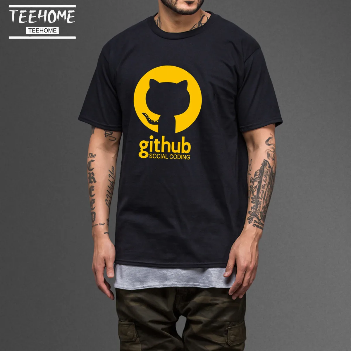 Мужская футболка с забавным принтом gitub Cat летние мягкие хлопковые футболки