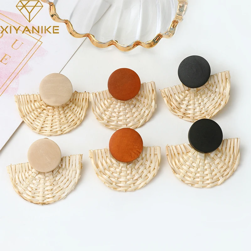 

XIYANIKE Boho Ethnic Sector Rattan Woven Style Hanging Drop Earrings Nature Handmade For Women 2019 Fashion Jewelry Bohemian