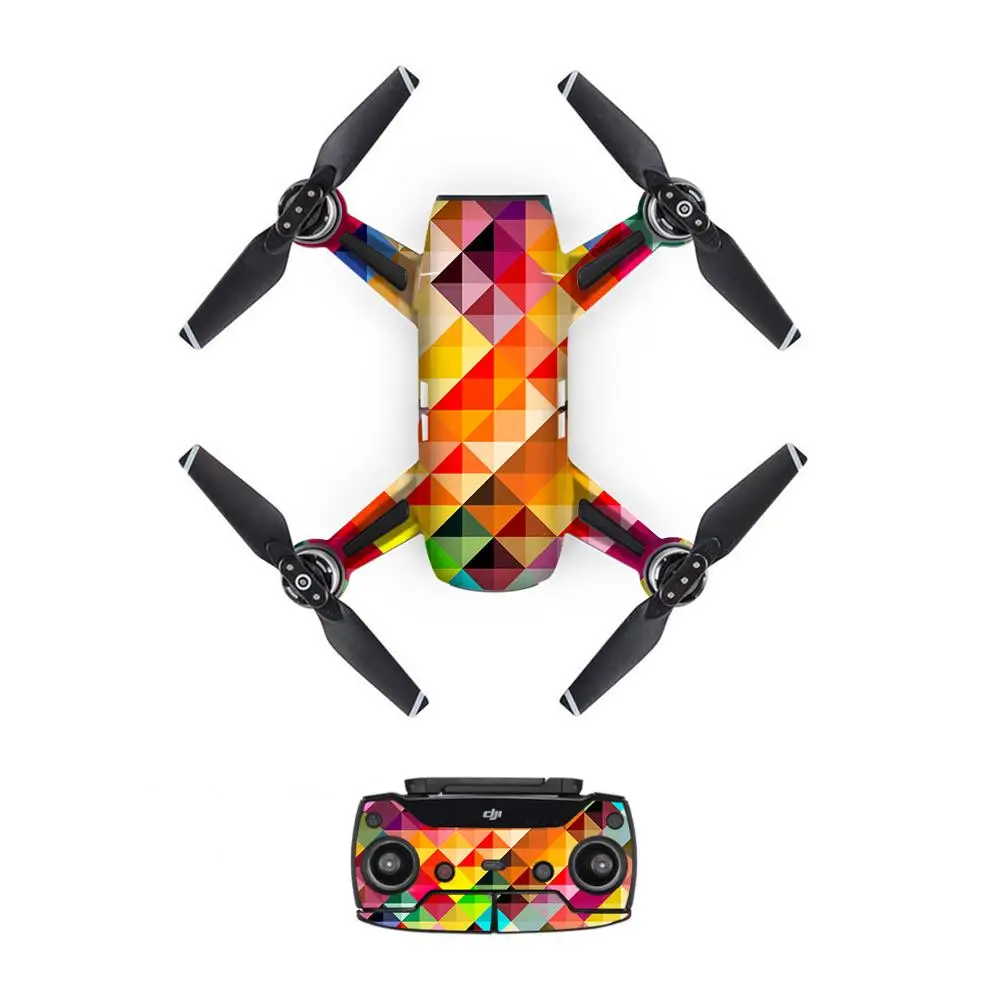 Triangle Style Decal PVC Skin Sticker For DJI Spark Drone + Remote Controllers + 3 Batteries Protection Film Cover