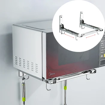 

304 Stainless Steel Wall Shelf for Microwave Oven Rack Holder Wall-mounted Kitchen Shelf Thickened Retractable Bracket Shelves