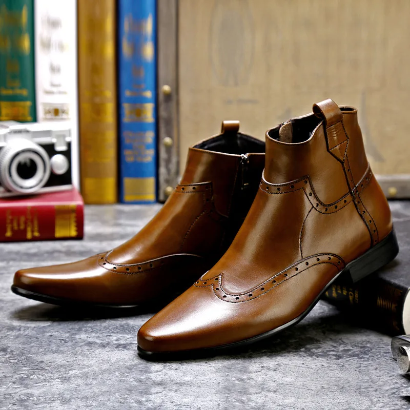 

Boots Men's Autumn Martin Boots High Top Genuine Leather Retro Short Boots Side Zipper Hot Men's Shoes