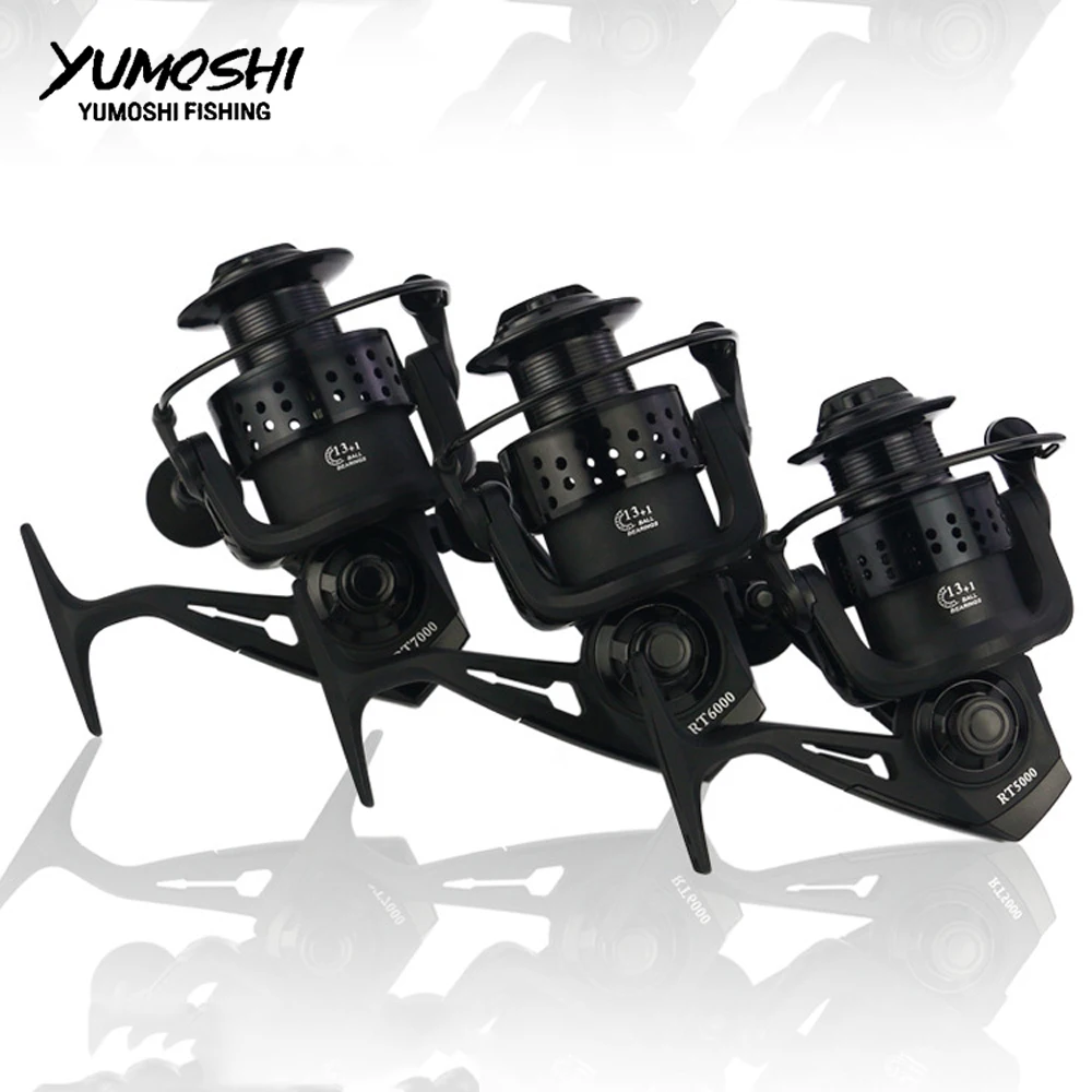 YUMOSHI Рыболовные катушки RT 2000-7000 серии рыболовные полностью металлические катушки 13+ 1BB ЧПУ рокер рыболовное колесо EVA спиннинговая катушка Pesca peche
