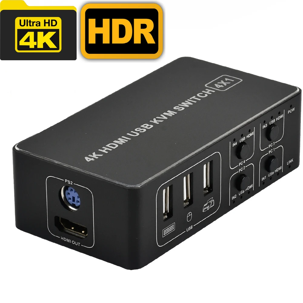 4 портовый HDMI KVM переключатель 4K USB в 1 4KX2K/60HZ win10/8/mac os. ПК ноутбук|KVM-переключатели| |