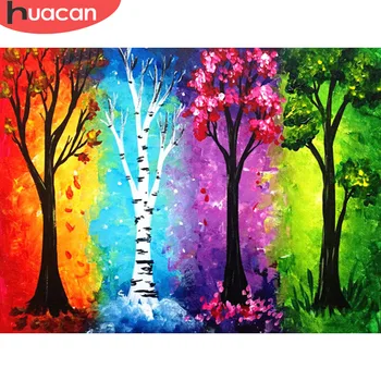 

HUACAN Diamond Painting Season Tree Diamond Painting Landscape Diamond Mosaic Resin Drill Diamond Embroidery Beadwork