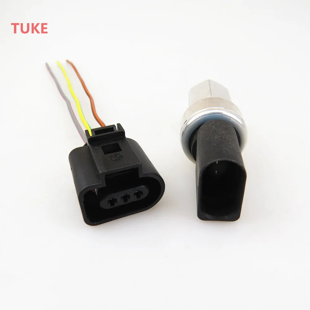 

RWSYPL Car A/C Air Condition Pressure Sensor Switch + Connection plug For Golf MK4 Bora Caddy A3 Q7 1K0 959 126 3B0 973 703 G