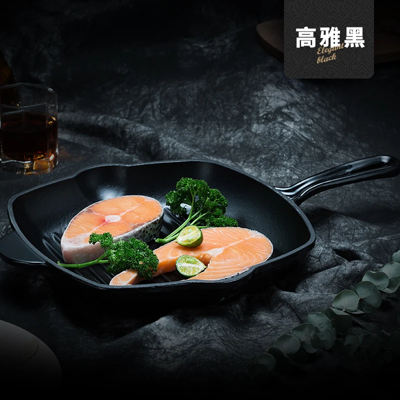 England LEBETE enamel cast iron steak frying pan square stripe steak special pan electromagnetic furnace uncoated physical