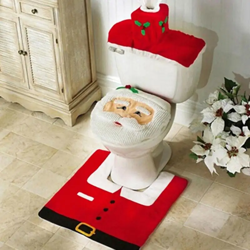 

2/3PCS Christmas Santa Toilet Seat Cover Anti-Slip Bathroom Mat Toliet Rug Christmas Decoration for Home New Year Mat for Home