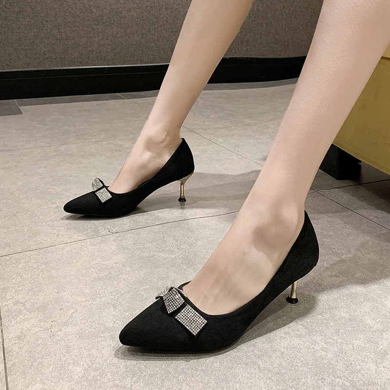 

Crystal Pointed Toe High Heel Shoes Women Spring Fashion Metal Heel Pumps Women 6 Cm Thin High Heel Office Ladies Shoes