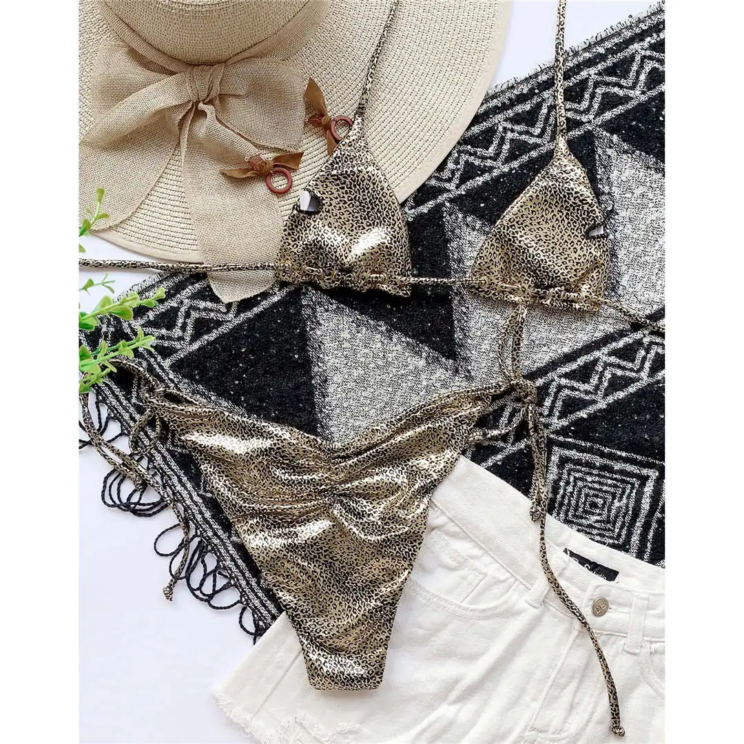 2020 Halter Leopard Bikini Women Swimwear Female Swimsuit Two-pieces Bikini set Brazilian Bather Bathing Suit Swim Lady V2452