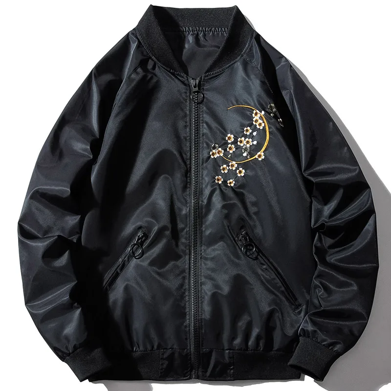 Aolamegs куртки для мужчин китайский дракон, вышивка спортивный костюм куртка на молнии Расширенная Верхняя одежда Повседневная ветровка уличная осень - Цвет: black